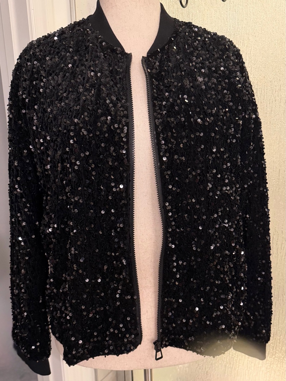 Picadilly Black Sequin Bomber Jacket BNWT Size XL $65